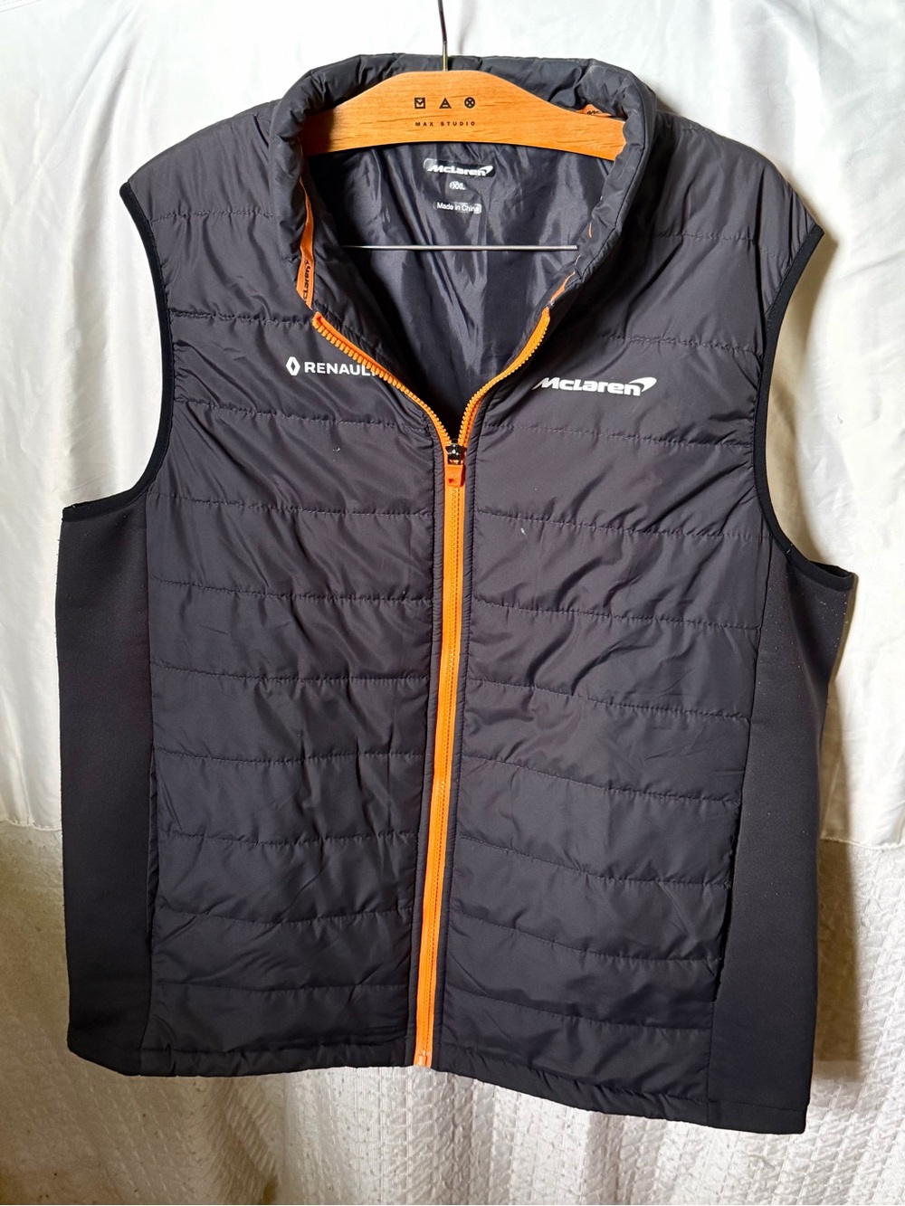Men’s McLaren F1 Black Down Vest with Orange Zip